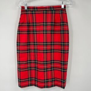O'Neil of Dublin Plaid Irish Wool Midi Skirt Pencil Red Green Womens Size 8P